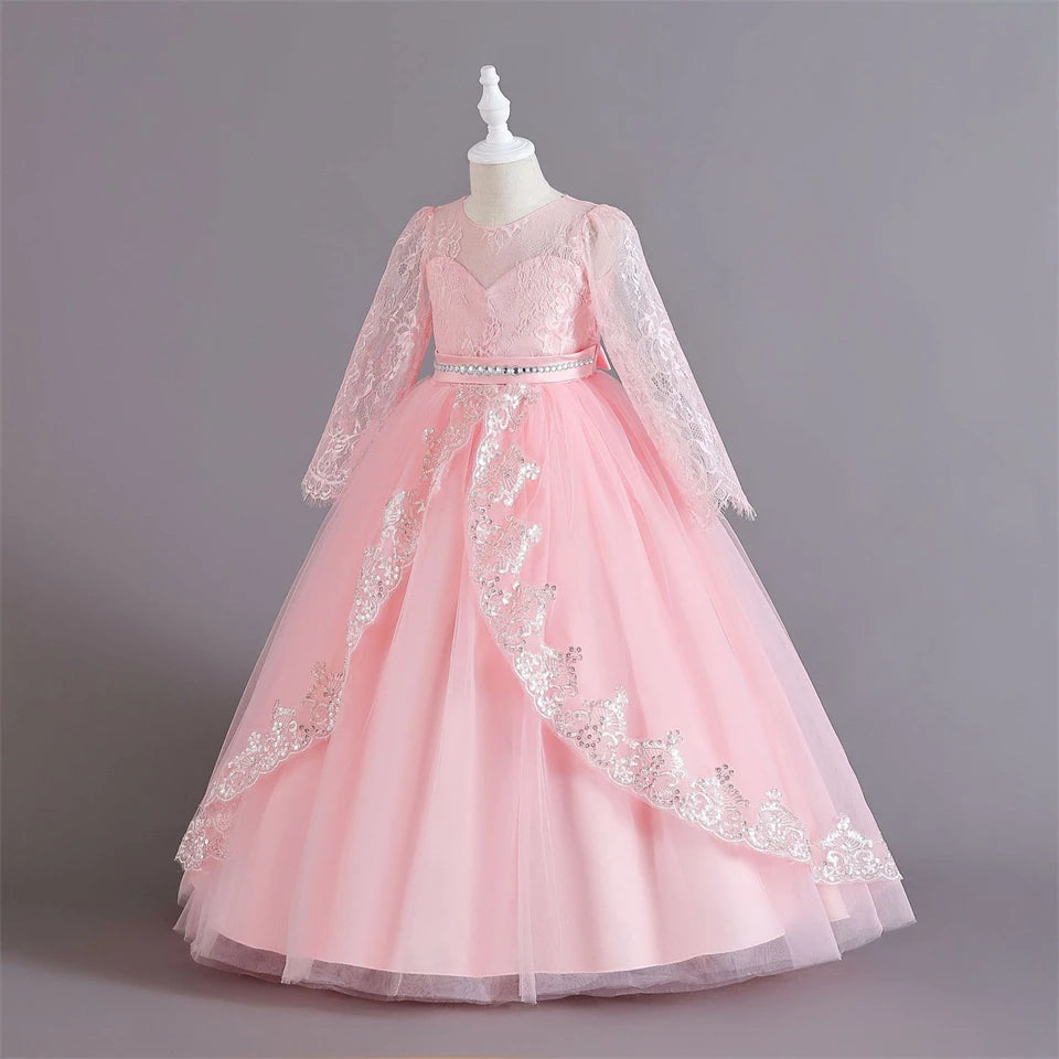 Girls Evening Dress – Lace Embroidered Party Gownn