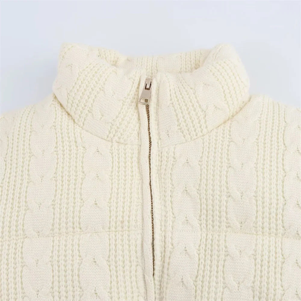 Cozy High Collar Knitted Cotton Jacket
