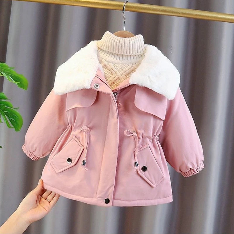 Warm Coat for Girls – Lapel Style with Waist