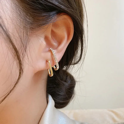 2024 New U-Shaped Gold Earrings with Crystals – Unique Korean Fashion for Women