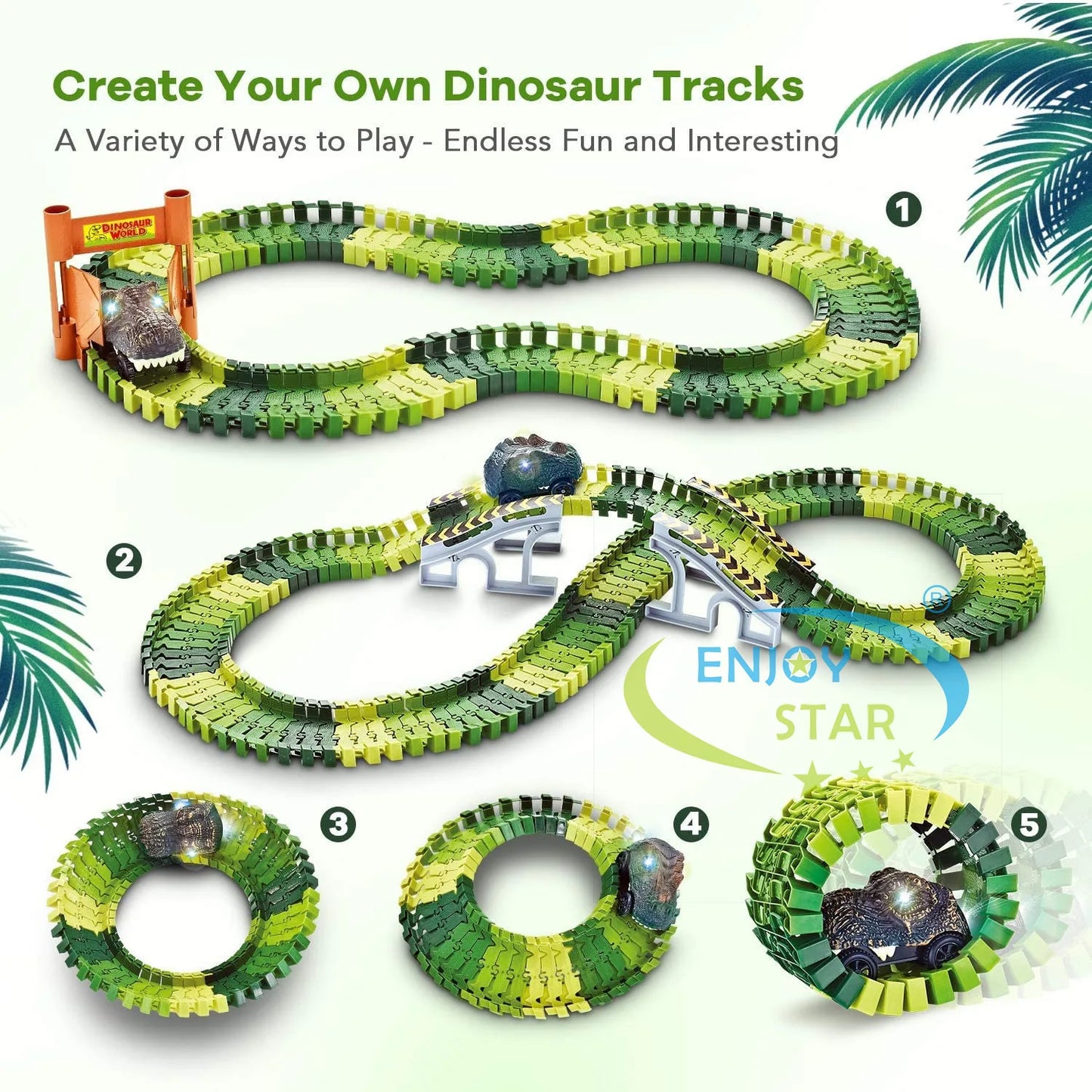 156-Piece Dinosaur Railway Track Toy Set – DIY Race Adventure for Kids!