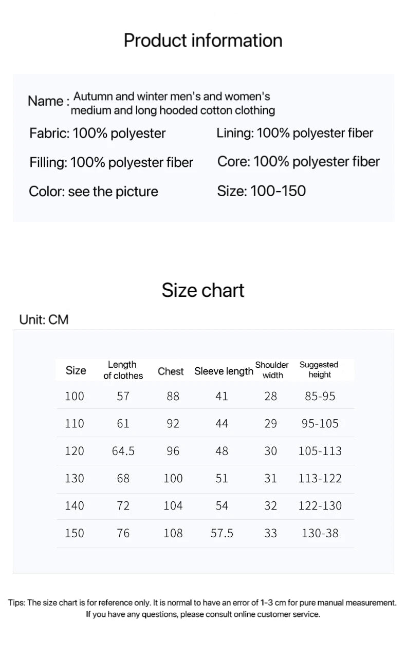 Kids' Long Cotton-Padded Jacket – Warm & Stylish