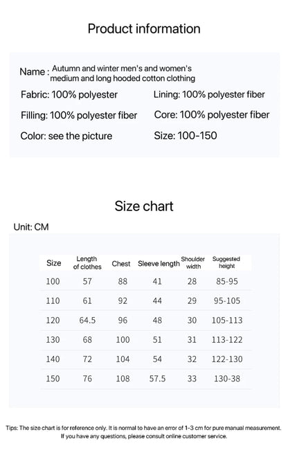 Kids' Long Cotton-Padded Jacket – Warm & Stylish