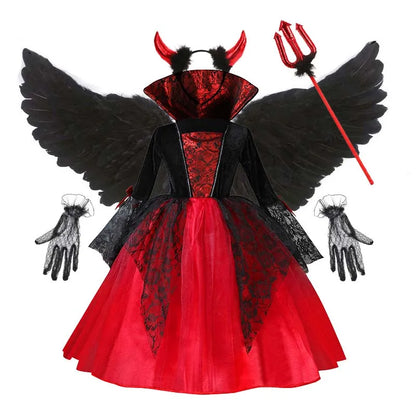 Halloween Girls Vampire Cosplay – Gothic Black Red Ghost Bride Outfit
