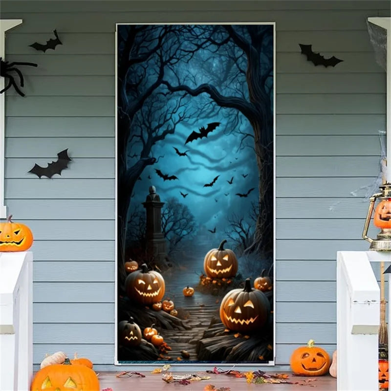 Halloween Door Banner – Scary Moon Night & Cemetery Scene