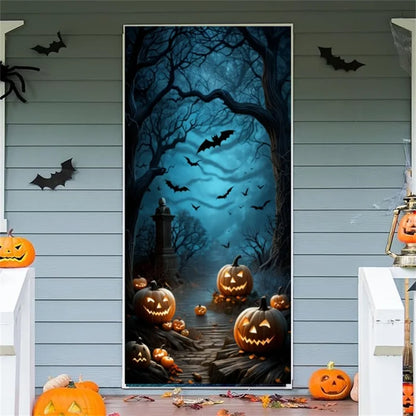 Halloween Door Banner – Scary Moon Night & Cemetery Scene