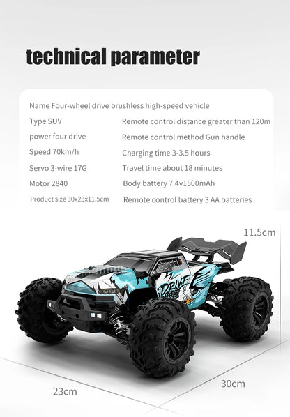 1:16 RC Off-Road Car – High-Speed 4WD Monster Truck with LED Lights
