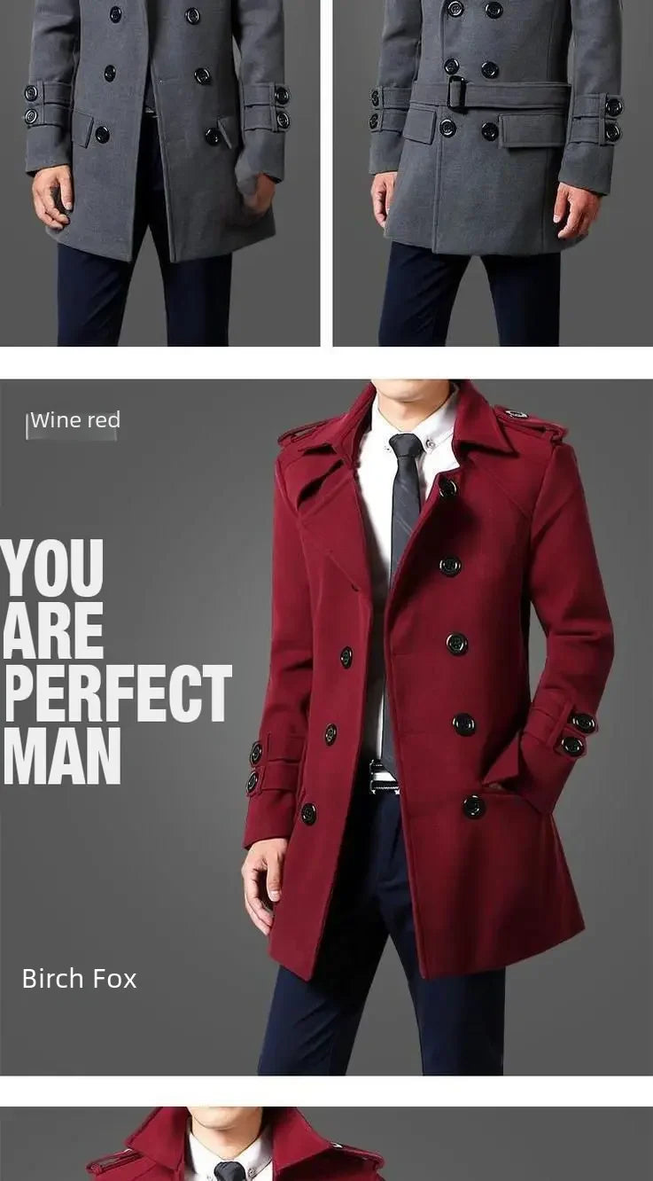 British Style Trench Coat for Men – Slim Fit Woolen Overcoat