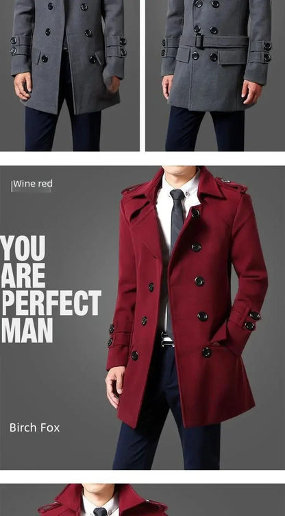 British Style Trench Coat for Men – Slim Fit Woolen Overcoat