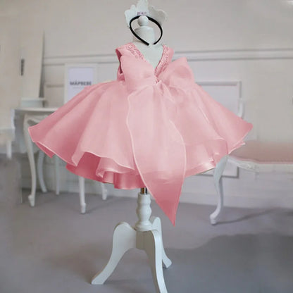 White & Pink Princess Dress – Baby Girl Christening & Party Outfit