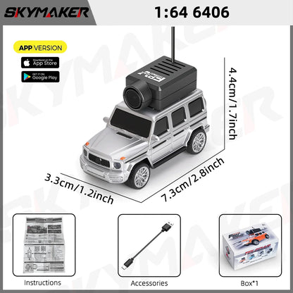 FPV Mini Car Toy – 1:64 RC Camera Car with LED Ambient Lights