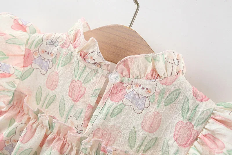 Cute Cartoon Rabbit Tulip Flower Girl Dress