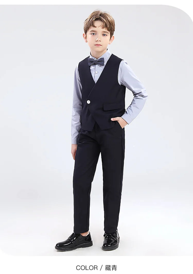 Boys' Formal Wedding Suit Set – Blazer, Vest, Shirt & Pants (Ages 4–12)