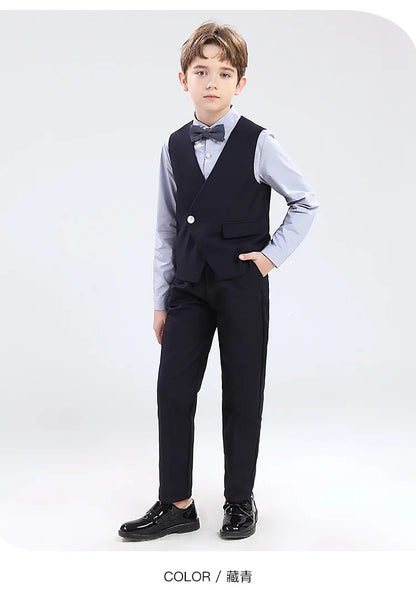 Boys' Formal Wedding Suit Set – Blazer, Vest, Shirt & Pants (Ages 4–12)