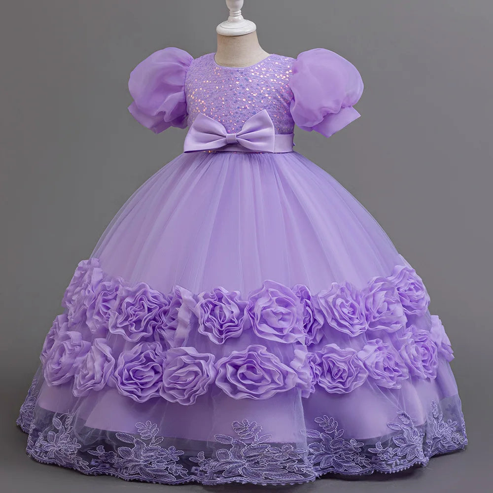 Elegant Long Sequin Dress for Girls 4–12 Years