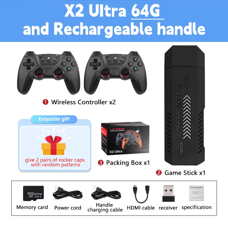 X2 Ultra 4K Retro Game Stick: 30,000 Games & Wireless Controllers Christmas Gift