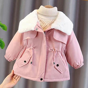 Warm Coat for Girls – Lapel Style with Waist