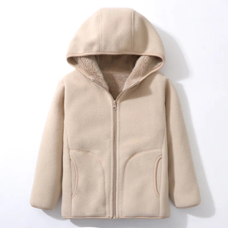 Warm Plush Velvet Jackets – Kids’ Hooded Winter Coat for Teens