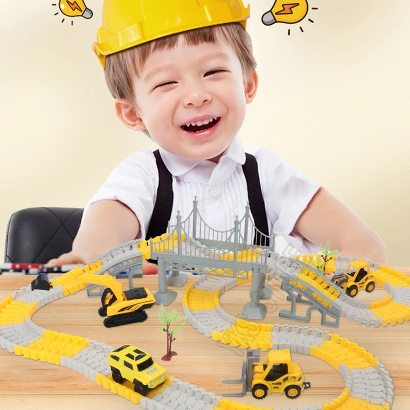 DIY Magic Race Track Set – Flexible Curved Railroad with Colorful Cars for Kids!