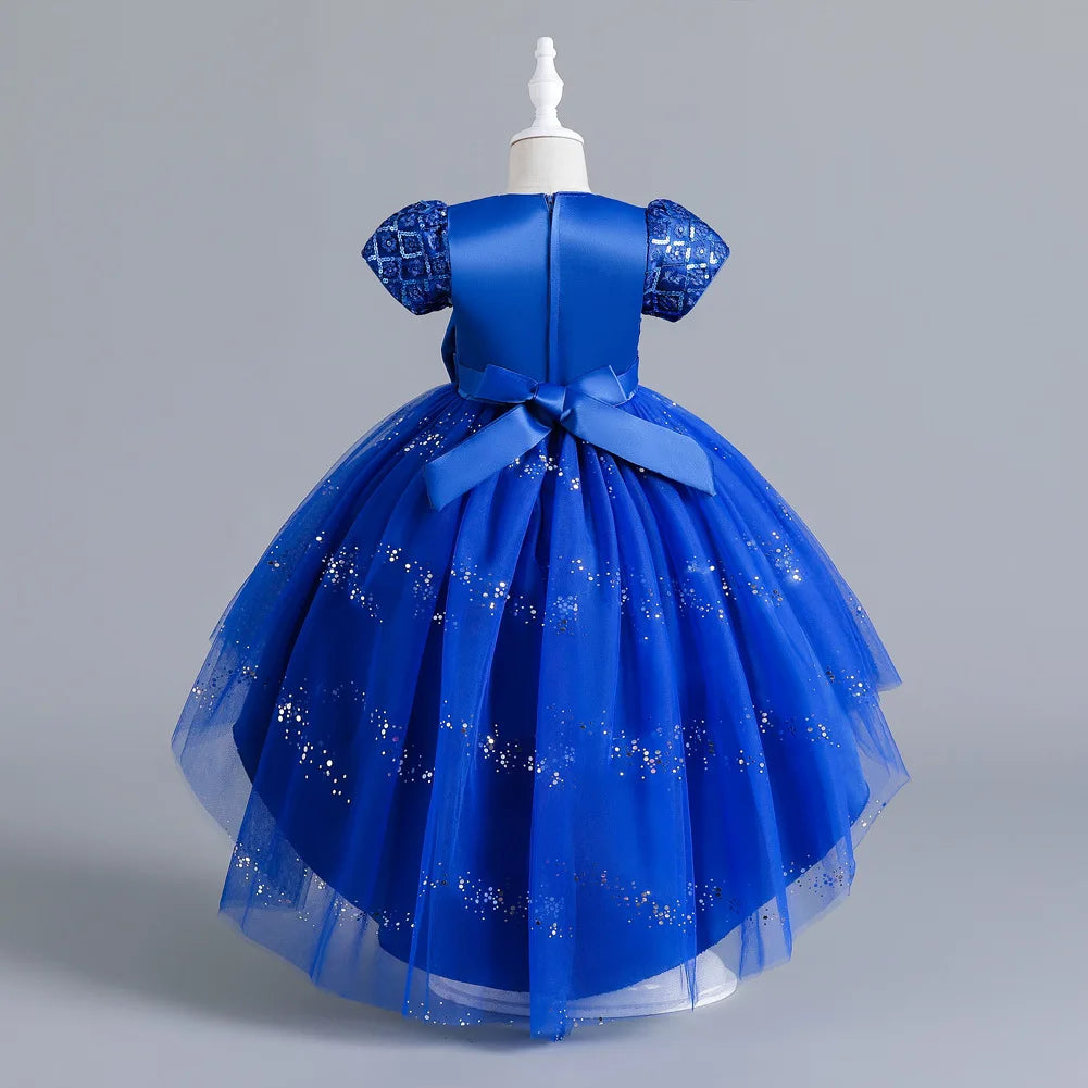 Kids’ Sequin Dress – High-Low Puffy Tutu with Bow Belt