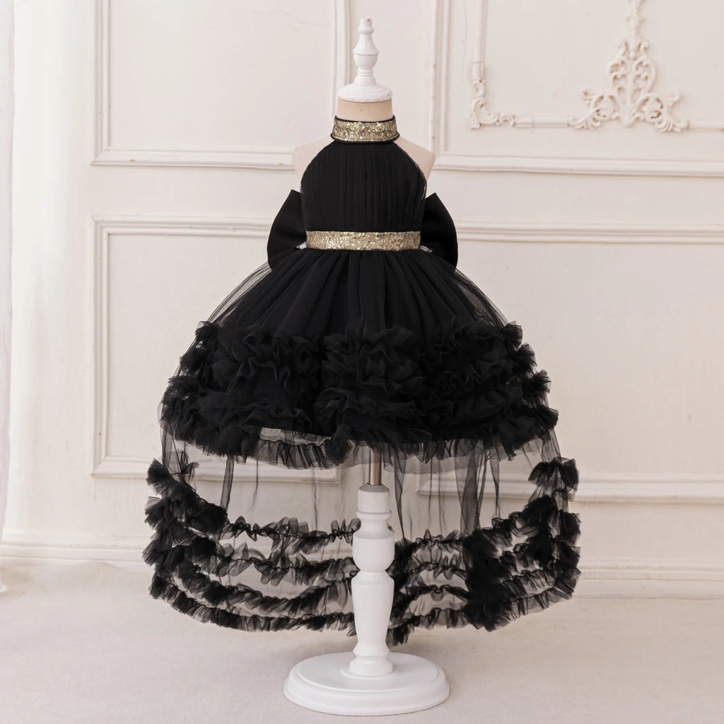 Elegant Baby Party Dress – Sequin Princess Gown with Big Bow & Train