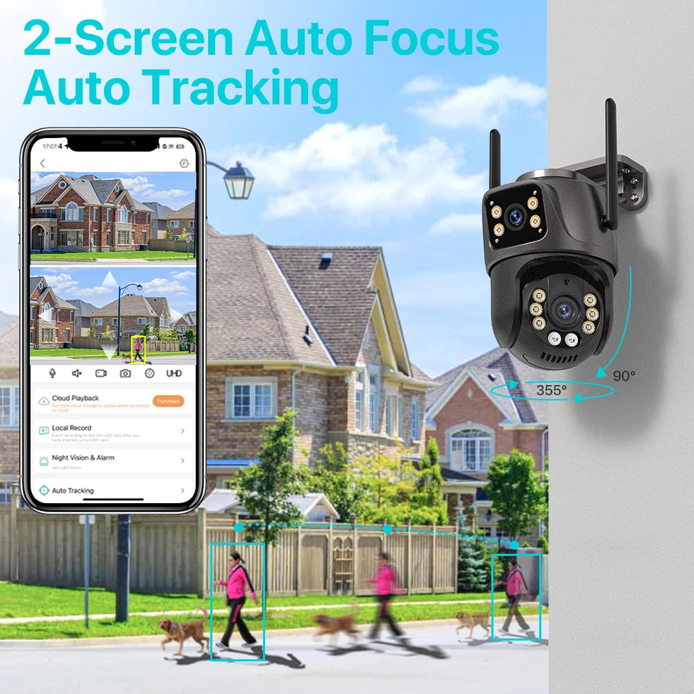 4K 8MP Dual-Lens PTZ WiFi Camera | AI Tracking Outdoor CCTV