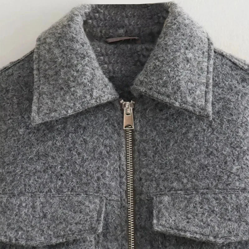 Women's Short Tweed Coat – Zip-Up Crop Style