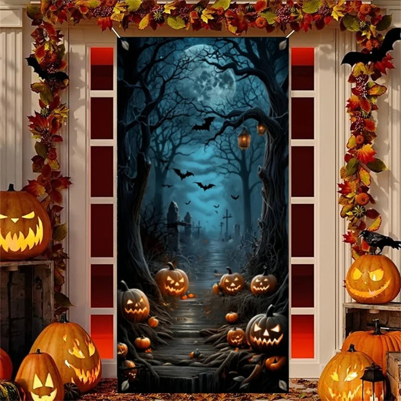 Halloween Door Banner – Scary Moon Night & Cemetery Scene