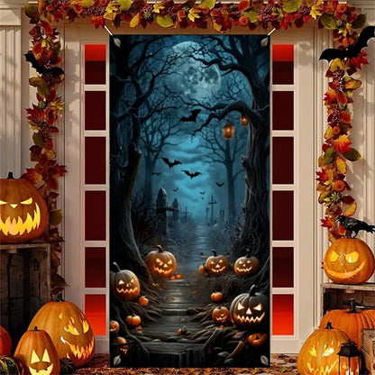 Halloween Door Banner – Scary Moon Night & Cemetery Scene
