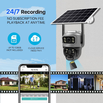 8MP 4K Solar Security Camera | 4G/WiFi | Dual Lens | PIR Motion | Night Vision