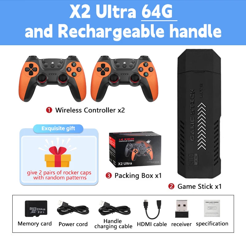 X2 Ultra 4K Retro Game Stick: 30,000 Games & Wireless Controllers Christmas Gift