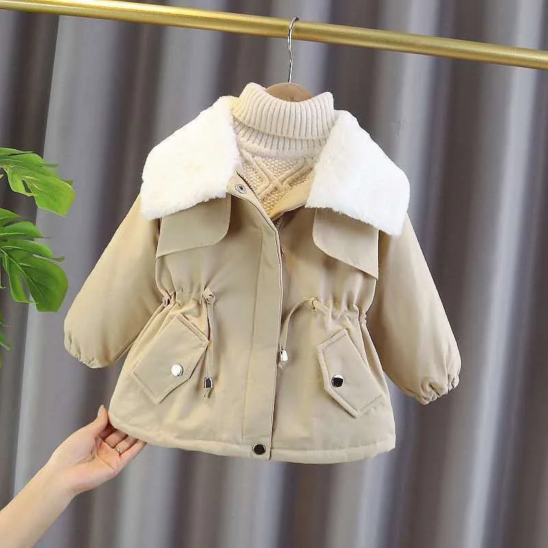 Warm Coat for Girls – Lapel Style with Waist