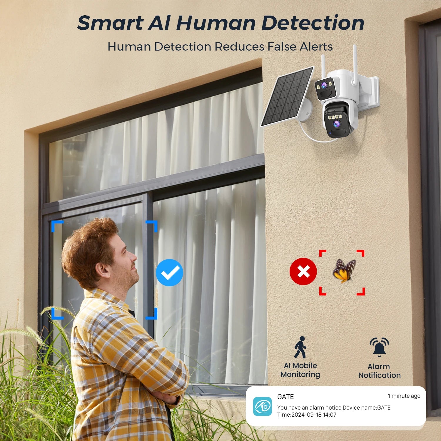 8MP Solar Security Camera | Dual Lens | WiFi | PIR Detection | Color Night Vision