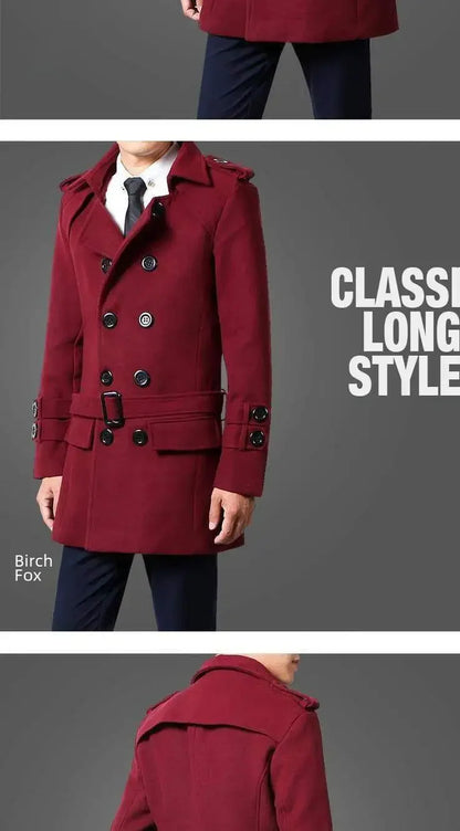 British Style Trench Coat for Men – Slim Fit Woolen Overcoat