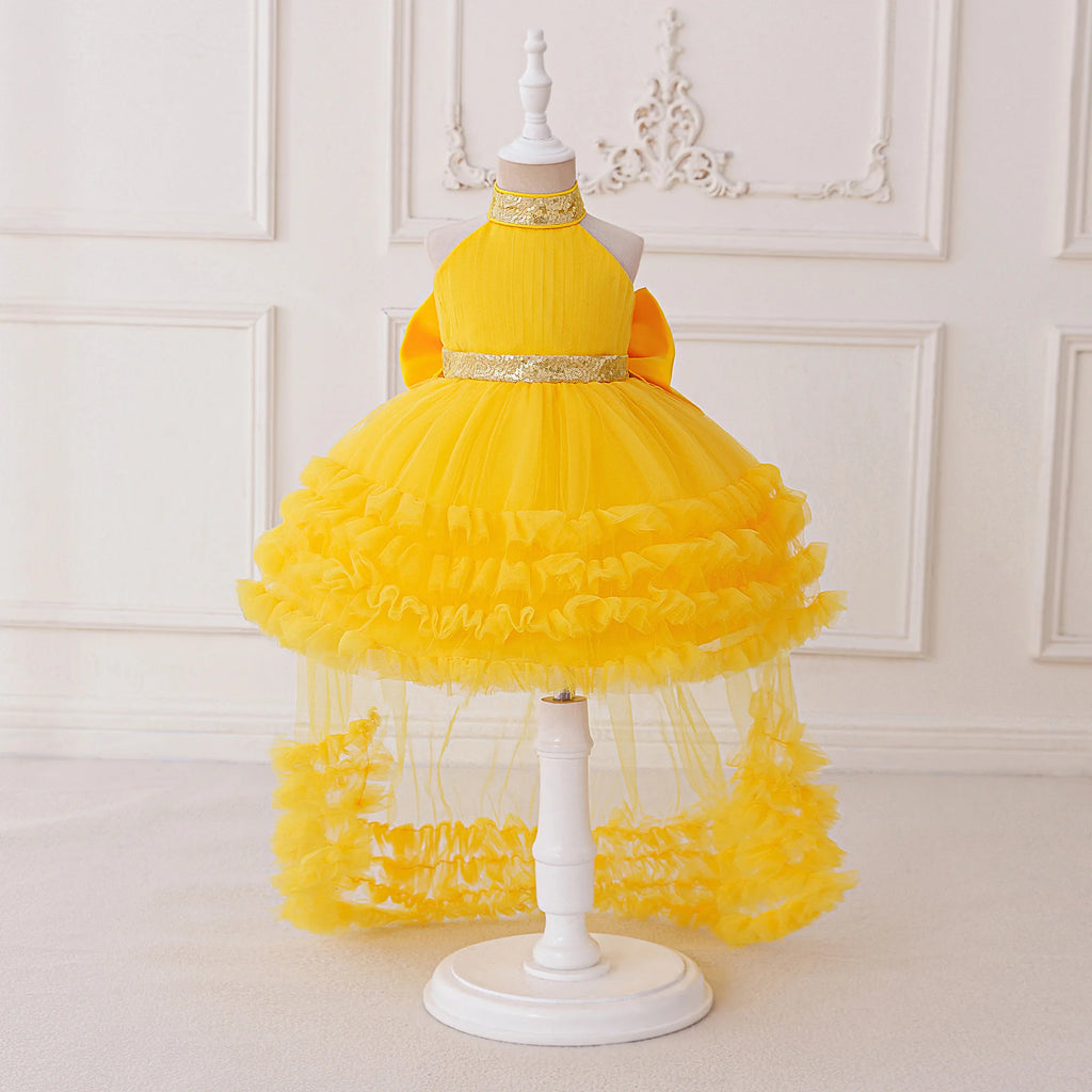 Elegant Baby Party Dress – Sequin Princess Gown with Big Bow & Train