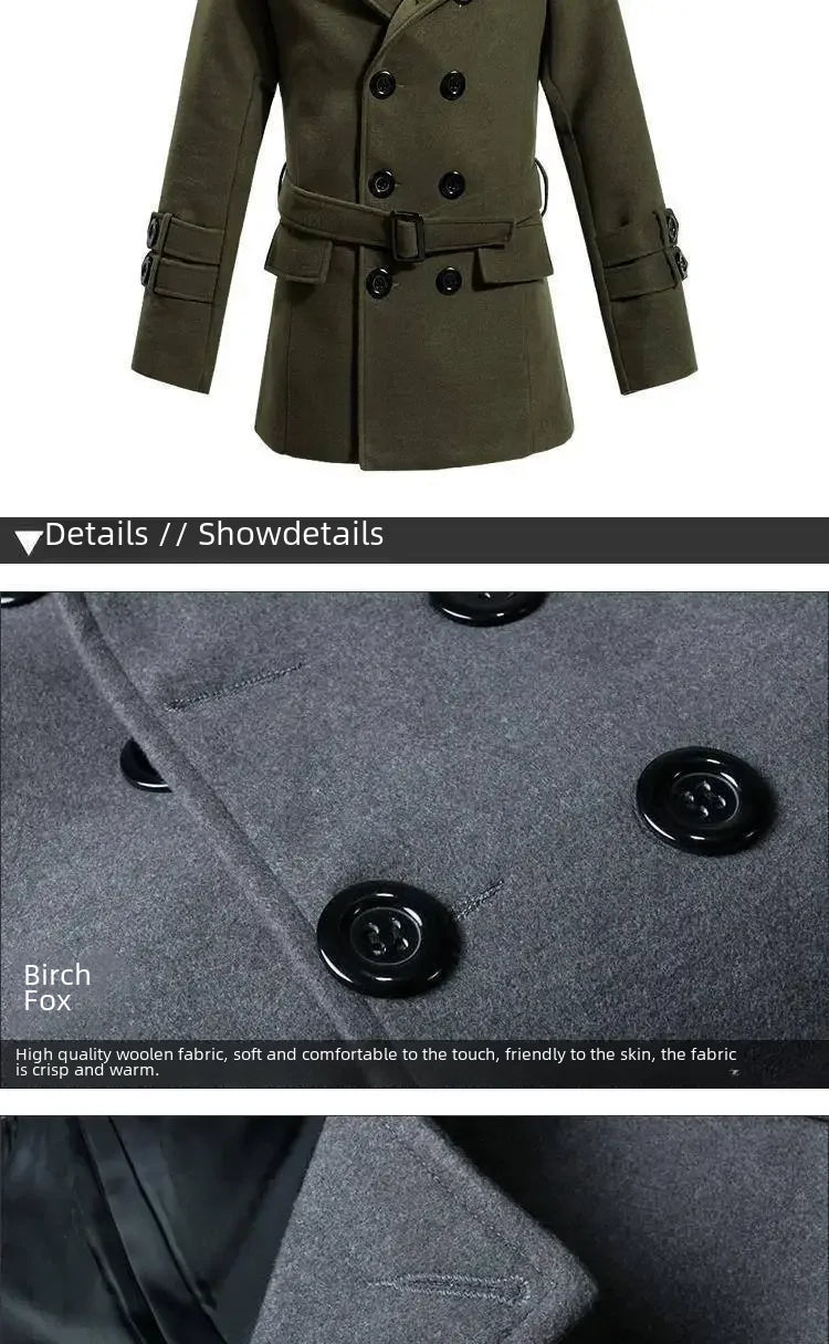 British Style Trench Coat for Men – Slim Fit Woolen Overcoat