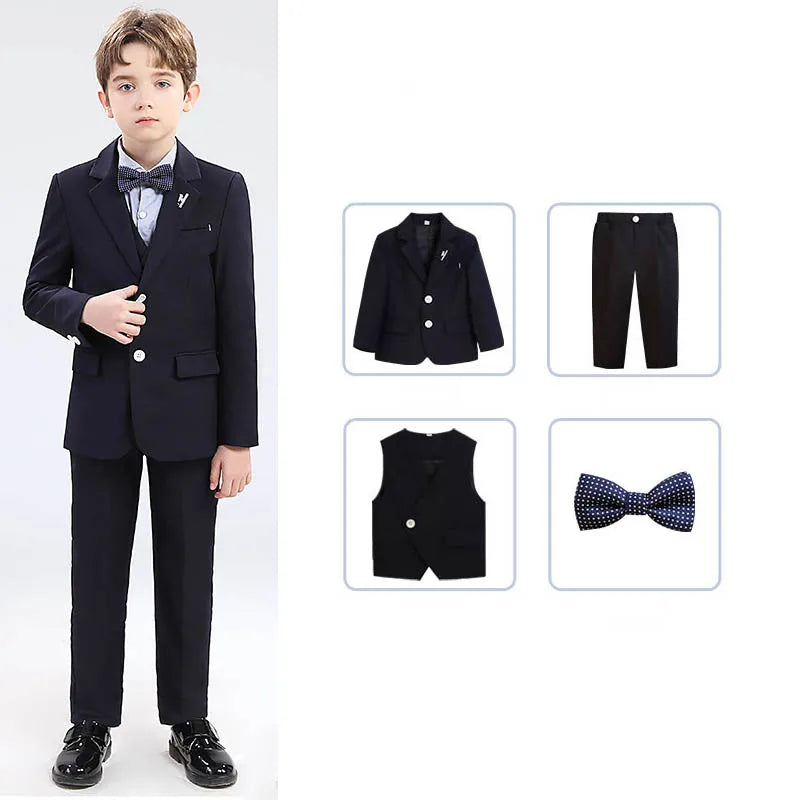 Boys' Formal Wedding Suit Set – Blazer, Vest, Shirt & Pants (Ages 4–12)