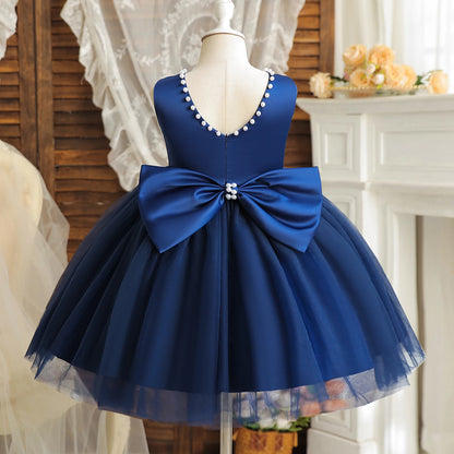Kids Birthday Princess Dress with Bow & Pearls