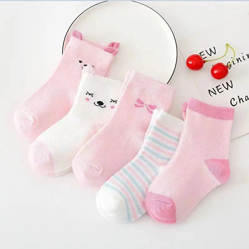 Cute Animal Baby Socks – Cat Design, 5-Pack (0–6Y)