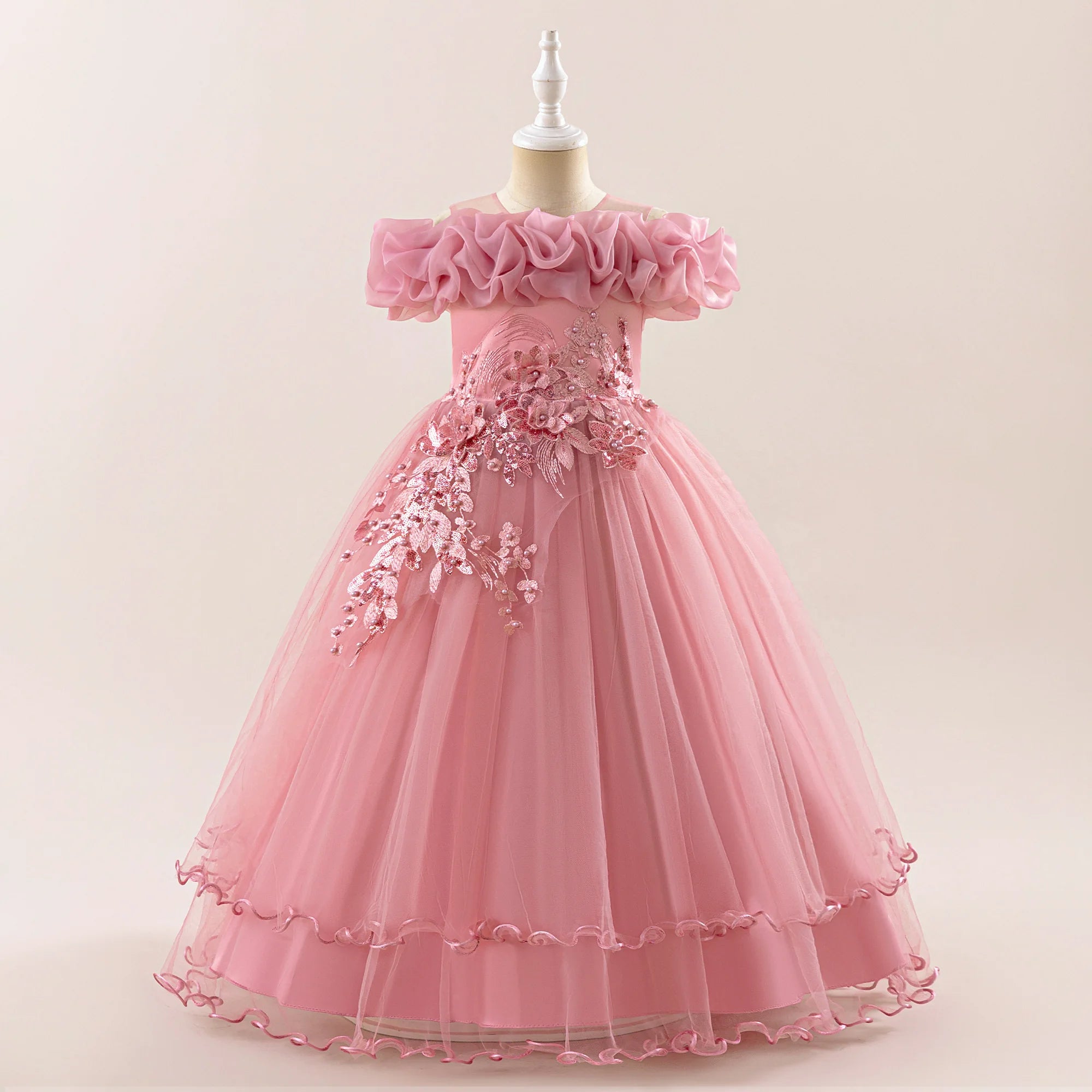 Prom & Party Dress – Girls Floral Mesh Gown