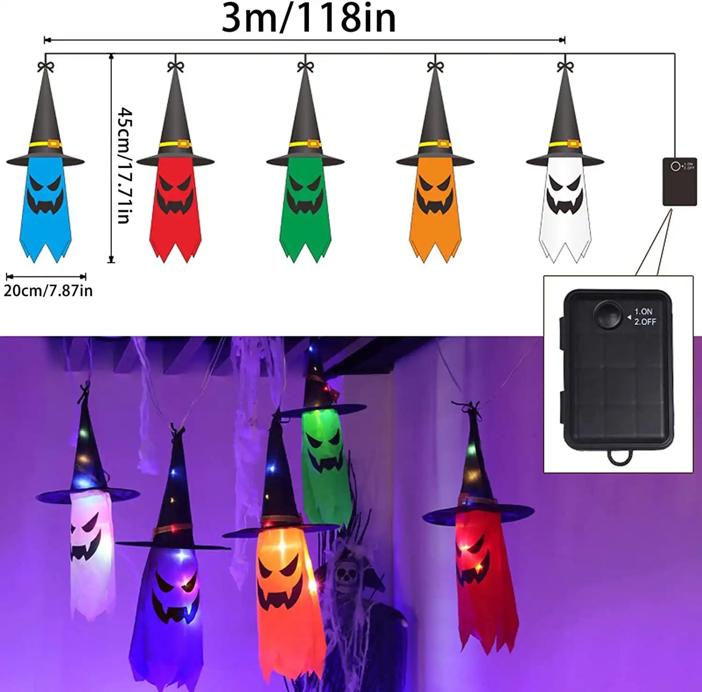 5pcs Halloween Witch Hat String Lights – Colorful LED Yard Decor