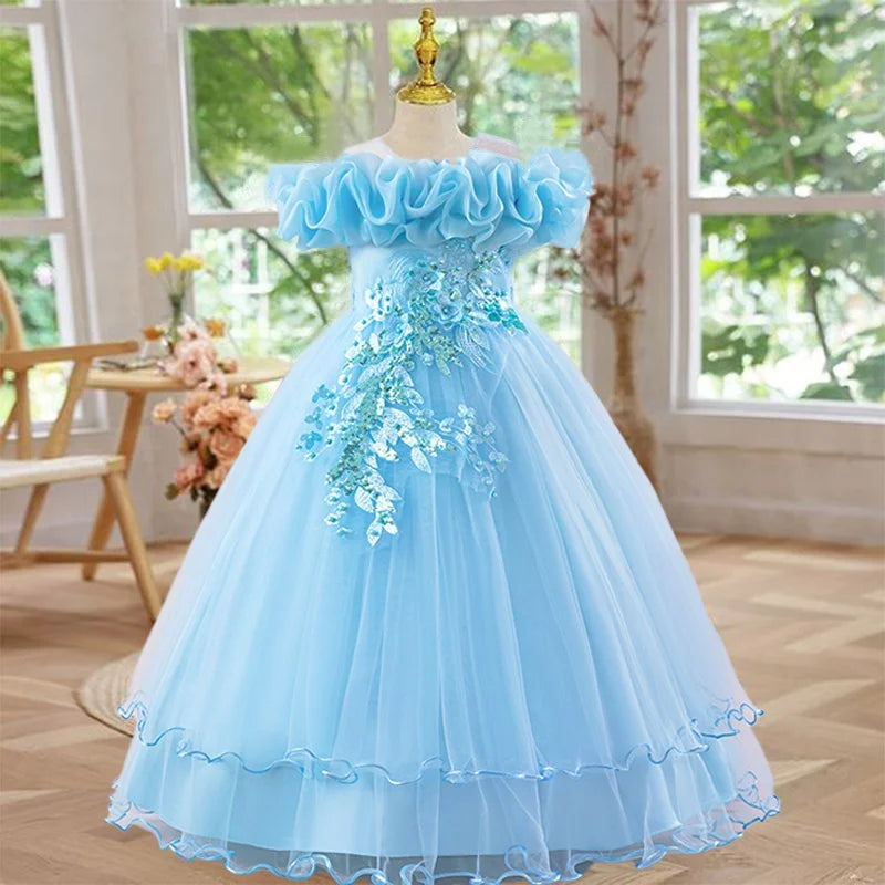 Prom & Party Dress – Girls Floral Mesh Gown
