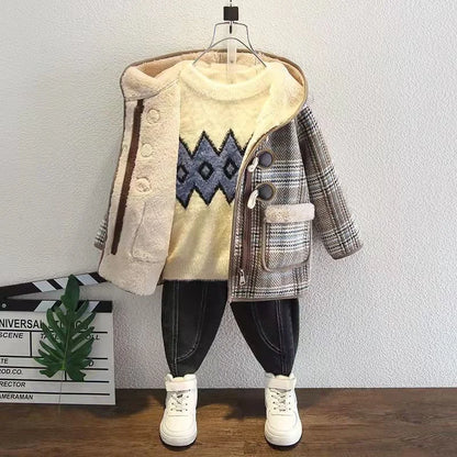 Girls’ Winter Wool Coat – Thicken Velvet-Lined