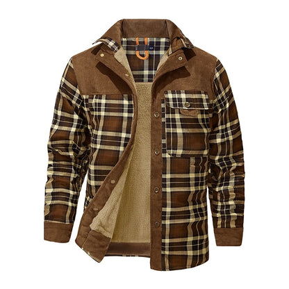 Winter Jacket Men Fleece Thick Warm Cotton Plaid Jacket Autumn Men Casual Multi-Pockets Coat High Quality Warm Lining Jacket Man