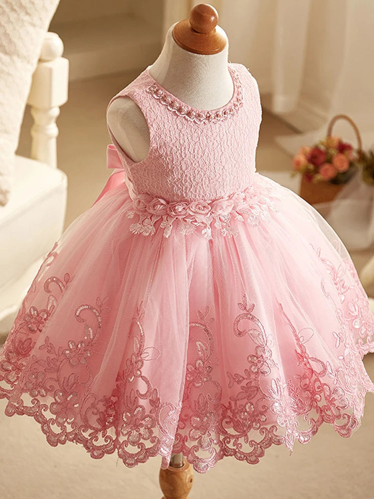 Pearl-Embellished Baby Dress – Formal Pageant Gown