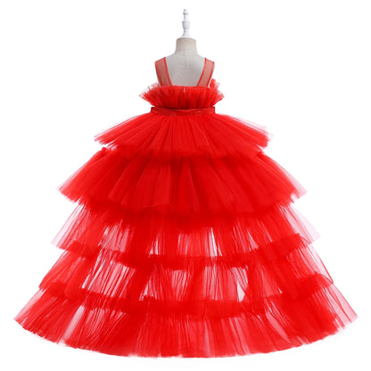 Elegant Red Tulle Dress for Girls – First Communion & Birthday