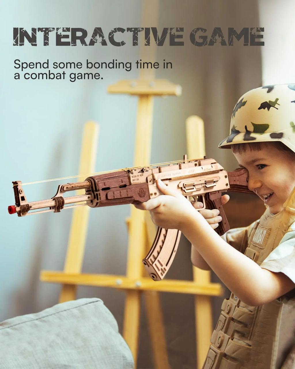 Ultra Shoppings Robotime Rokr AK47 3D wooden gun toy, detailed DIY building block puzzle for kids and adults, justice guard design.