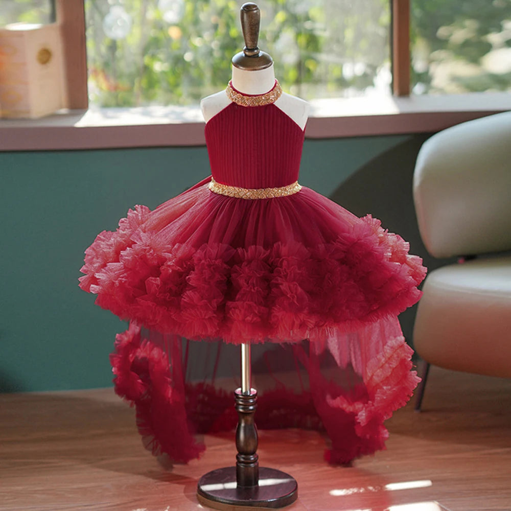 Elegant Baby Party Dress – Sequin Princess Gown with Big Bow & Train