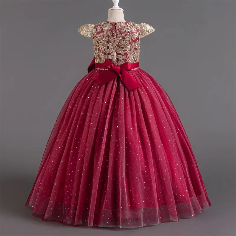 Festive Elegance – Girls’ Bow Party Dress for 3-10Y