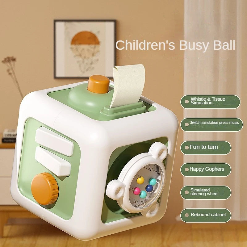 6-in-1 Montessori Busy Board Cube – Sensory Educational Toy for Kids